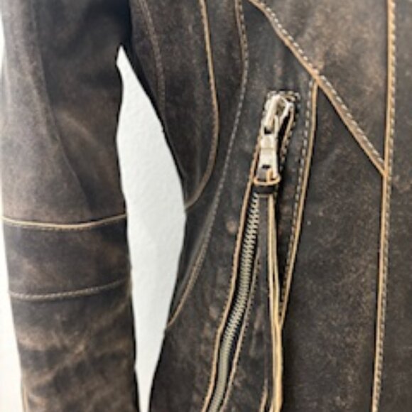 Andrew Marc New York Brown Distressed Leather Moto Jacket Small - Picture 9 of 9